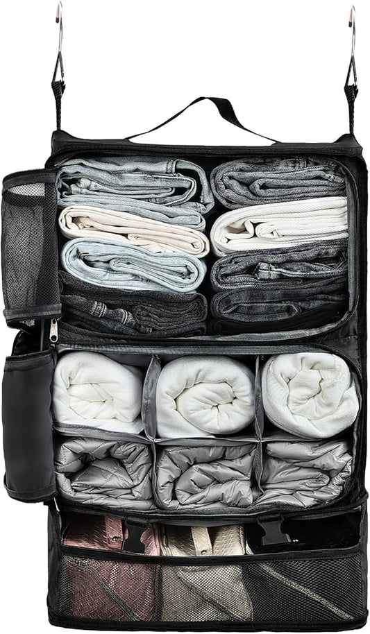 Surblue Hanging Shelves Travel Storage Bag Compression Packing Cube for Suitcase Portable Closet Organizer Collapsible wit...