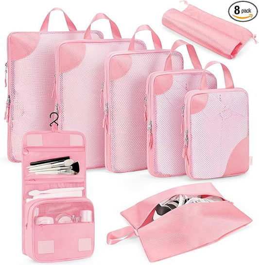 Compression Packing Cubes 8 Set, Suitcase Organizers, Luggage Organizer Bags for Travel, Expandable Packing Cubes for Trav...