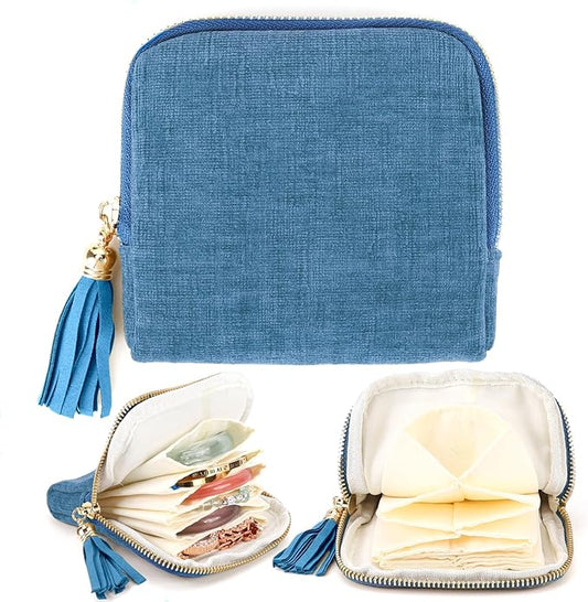 YOPCDJ Small Travel Jewelry Case, Portable Soft Jewelry Bags, Organizer Pouch with 6 Compartments Pocket, Anti-Scratch Sto...