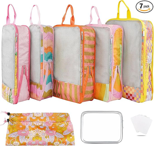 Xmzsdz 7 Pcs Compression Packing Cubes for Travel Luggage, Lightweight Suitcase Organizer Bags Set, Compression Packaging ...