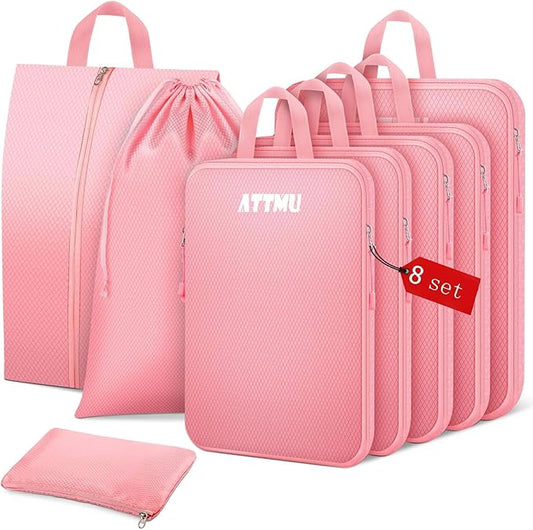 8 Set Compression Packing Cubes for Travel, Expandable Compression Cubes for Suitcases, Lightweight Suitcase Organizer wit...
