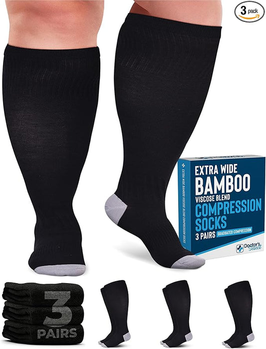 Doctor's Select 3 Pairs Plus Size Compression Socks Wide Calf | Bamboo Viscose Knee High Extra Wide Calf Compression Socks...