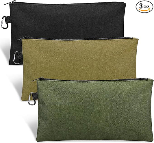 3 Pack Tool Bag Zipper Pouch, Premium Tool Pouch, Utility Multipurpose Storage Organizer Tool Pouches with Carabiner Metal...