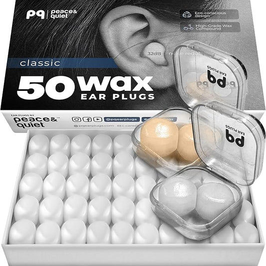 PQ Wax Ear Plugs for Sleeping, Swimming - 50 Noise Cancelling Silicone Gel Wax Earplugs, Ear Protection for Sleep and Swi...