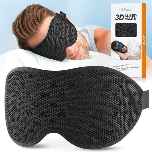 LitBear Breathable Sleep Mask, 3D Eye Mak Sleep for Side Sleepers Women Men, Light Blocking Sleeping Mask with Adjustable ...