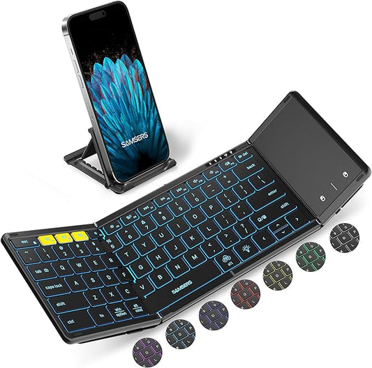 Samsers Foldable Bluetooth Keyboard with Touchpad, Full-Size Wireless Folding Keyboards with Backlight, Portable Travel fo...
