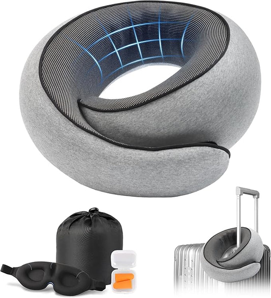 Purroch Advanced Memory Foam Neck Travel Pillow, Neck Pillow Airplane with Eye Mask & Ear Plugs, Designed for The Comfort ...