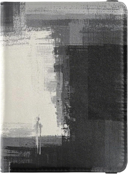 Black White Gray Ink Art Painting Leather Passport and Vaccine Card Holder Combo Travel Passport Wallet Passport Holder Co...