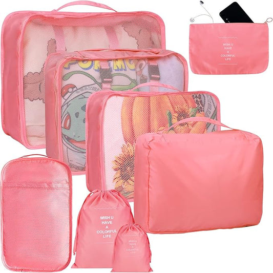 8 Set Packing Cubes for Suitcases, kingdalux Travel Luggage Packing Organizers with Laundry Bag, Compression Storage Shoe ...