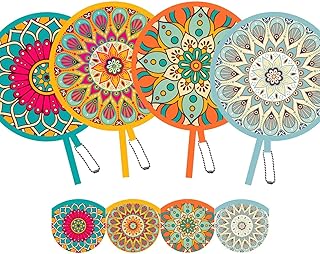 SUJJY 4 Pack Assorted Mandala Pattern Hand Fan Foldable, Multi-Role Round Handheld Fans for Travel, Events, Indoor & Outdo...