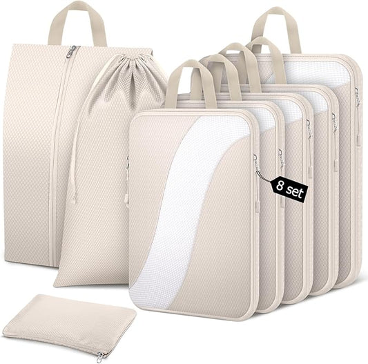 8 Set Compression Packing Cubes Travel, Expandable Travel Cubes for Carry on Luggage, Suitcase Organizer Compression Bags ...