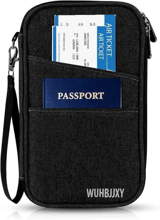 RFID Family Passport Holder, Travel Wallet, Travel Document Organizer, Passport Bag，Cheap,Multifunctional.(Black)