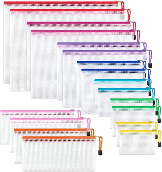 JARLINK 18 Pack 8 Sizes Mesh Pouch, 9 Colors, Waterproof Zipper Bags Document Multipurpose Travel Bags for Office, School,...