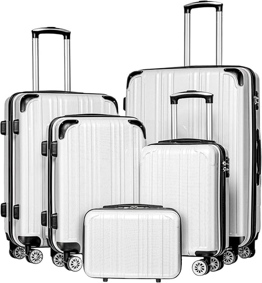Coolife Luggage Sets, 5 Piece Durable Suitcase, Lightweight Carry on Luggage with PC+ABS Hardshell, Dual Spinner Wheels, T...
