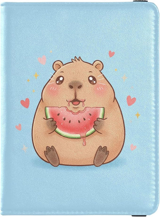 Capybara Eating Watermelon Passport and Vaccine Card Holder Combo Passport Holder with Vaccine Card Slot, PU Leather Passp...