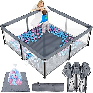 TOREVSIOR Foldable Baby Playpen with Mat, 50"×50" Collapsible Play Pen for Babies and Toddlers, Indoor & Outdoor Kids Safe...