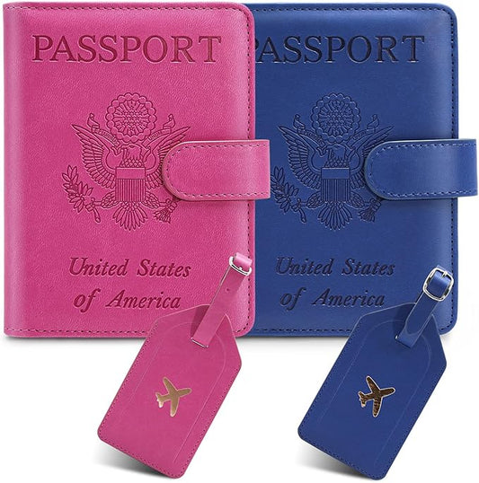 LOBIUTIYA 2 Pack Passport Holder For Travel with Luggage Tag Cover – RFID Blocking Passport Wallet Holder for Travel Wome...