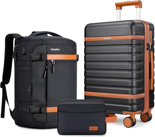 Velaybor Luggage Sets 3 Piece with Spinner Wheels, Lightweight PC Hardside Suitcase with TSA Lock & YKK Zippers, 20 Inch C...