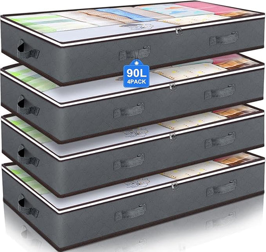 Budding Joy 90L Under Bed Storage Containers, Closet Organizers and Storage Bins, Foldable Underbed Storage Bags for Wrapp...