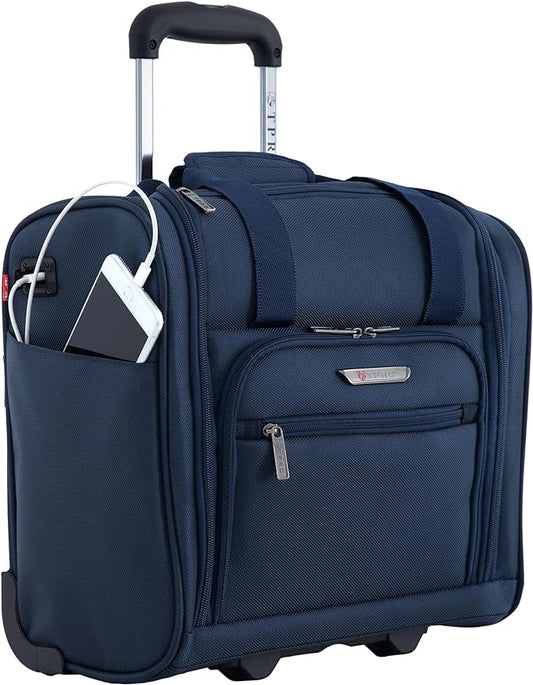 TPRC 15" Smart Under Seat Carry-On Luggage with USB Charging Port, Navy Blue Option, One Size