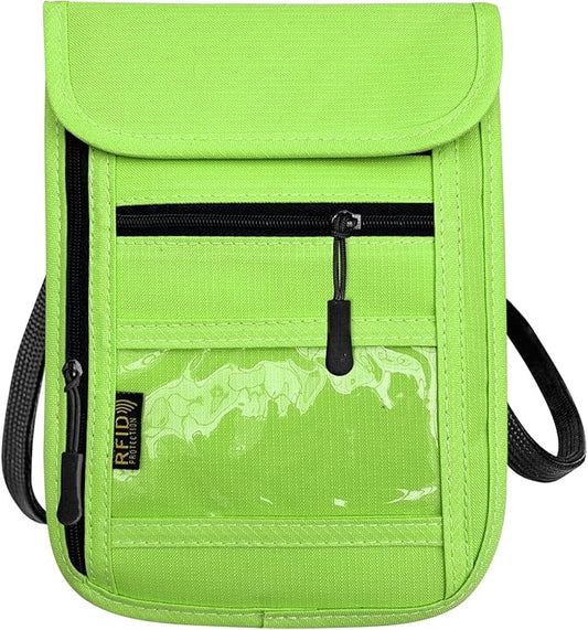 RFID Blocking Travel Neck Wallet Pouch and Passport Holder, Travel Neck Pouch Passport Holder for Women & Men - Green