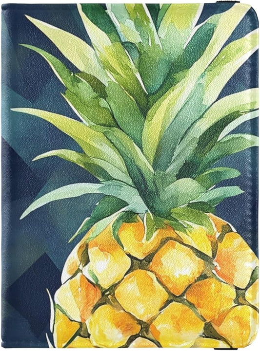 Pineapple Fruit Blue Background Leather Passport and Vaccine Card Holder Combo Travel Documents Organizer Protector Passpo...