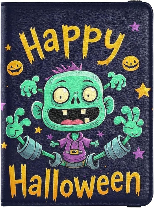 Happy Halloween Cartoon Cute Zombie Leather Passport and Vaccine Card Holder Combo Travel Passport Wallet Passport Holder ...