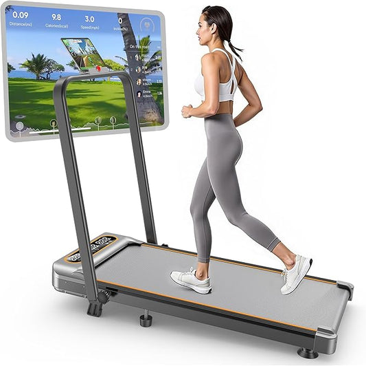 Foldable Treadmill with 12% Incline, Upgrade 3.5HP Low Noise Walking Pad Treadmill with Handle Bar, Trisomy 4 in 1 Portabl...