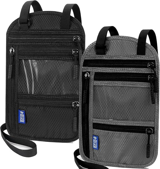 2-Pack Large RFID Blocking Passport Holder for Travel, Hidden Neck Wallet with Phone Pocket, Lightweight Under-Clothing Po...