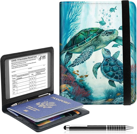 Passport and Vaccine Card Holder,RFID Blocking Personalized Passport Holder PU Leather Passport Cover Wallet Vaccine Card ...