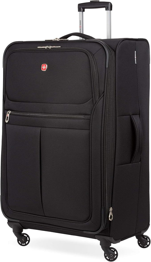 SwissGear 4010 Softside Luggage with Spinner Wheels, Black, Checked-Large 27-Inch
