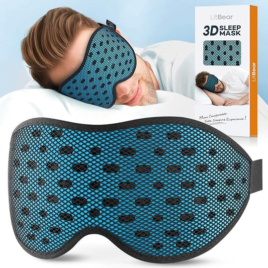 LitBear Breathable Sleep Mask, 3D Eye Mak Sleep for Side Sleepers Women Men, Light Blocking Sleeping Mask with Adjustable ...