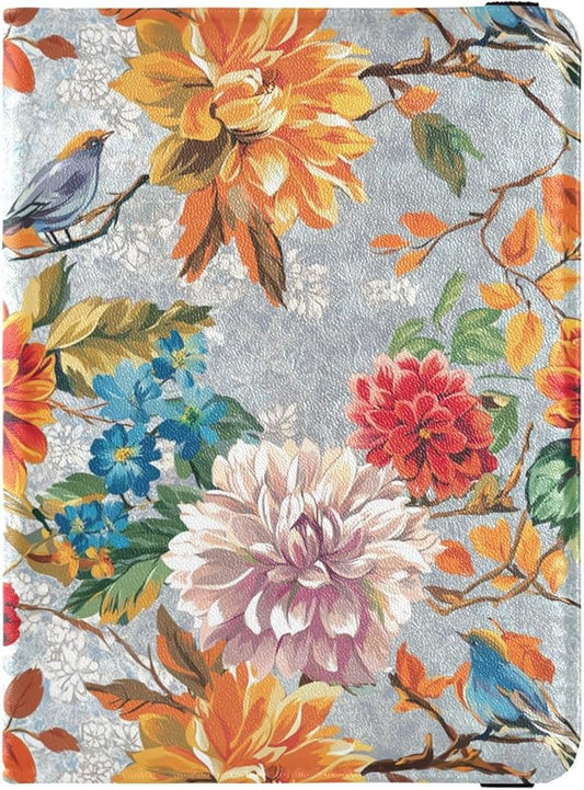 Fall Flowers Blossom Birds Silver Passport and Vaccine Card Holder Combo Travel Passport Wallet With Vaccination Card Slot...