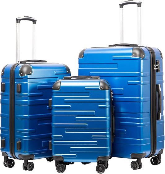 Coolife Hardside Luggage 3 Piece Set with TSA Lock, Spinner Wheels, Telescopic Handle, Lightweight Travel Suitcases (Blue,...