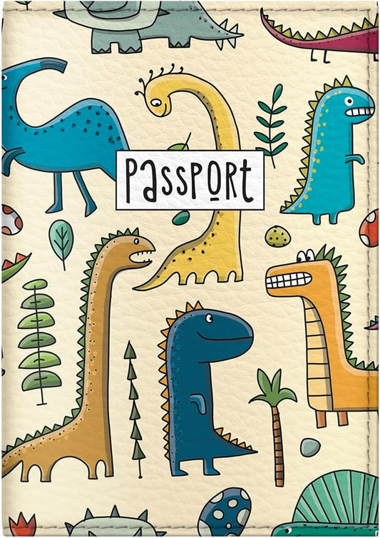 Quttie Passport Cover for Kids, Women and Men, Cute Travel Passport Holder (Dinosaur Pattern)