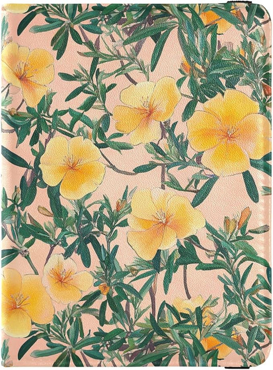 Chic Yellow Flowers Peach Passport and Vaccine Card Holder Combo Passport Case Travel Documents Wallet Passport Holder Com...