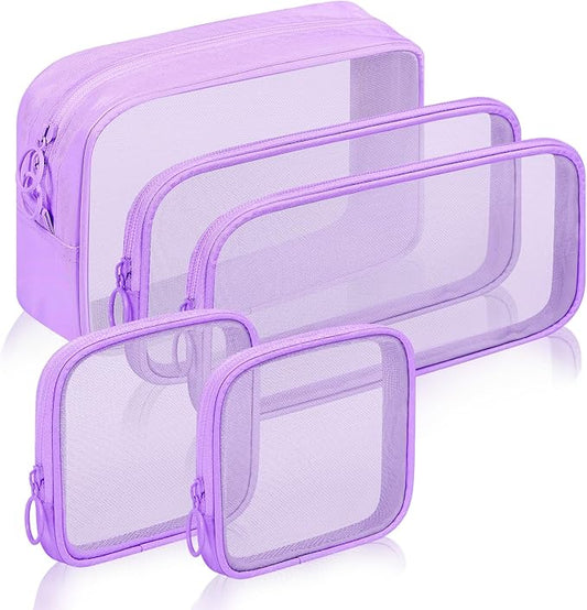 Sinzip 5 Pieces Mini Zipper Nylon Mesh Pouch, Mesh Cosmetic Bags Makeup Bags, Multipurpose Travel Toiletry Bags for Office...