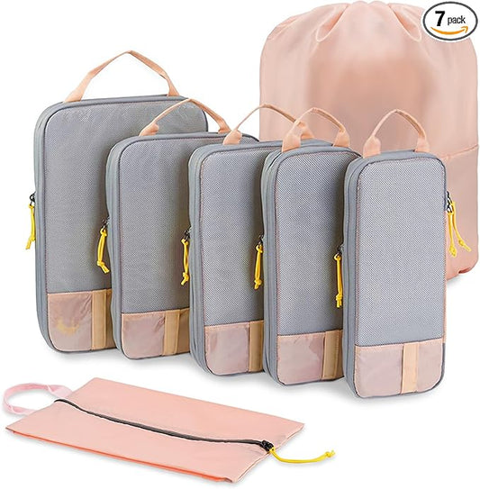 Packing Cubes for Travel, 7 Pcs Durable Water-Resistant Compression Packing Cubes and Lightweight Travel Packing Organizer...