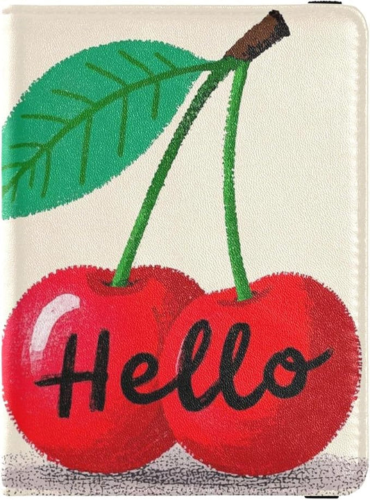Hello Cartoon Cute Red Cherry Leather Passport and Vaccine Card Holder Combo Travel Documents Organizer Protector Passport...
