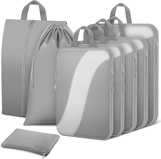 8 Set Compression Packing Cubes Travel, Expandable Travel Cubes for Carry on Luggage, Suitcase Organizer Compression Bags ...