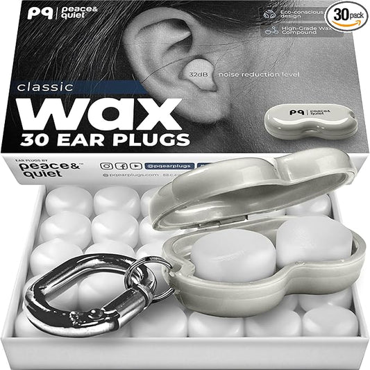 Peace&Quiet PQ Wax Ear Plugs for Sleeping - 30 Silicone Wax Earplugs for Sleeping and Swimming, Gel Ear Plugs for Noise Ca...