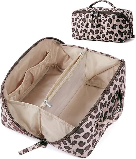 BAGSMART Travel Makeup Bag for Women, Portable Water-resistant Cosmetic Case, Puffy Padded Make Up Organizer Pouch, Open F...