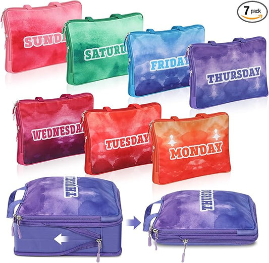 Paterr 7 Pcs Days of Week Packing Cubes Compression Packing Cubes for Kids Winter Camp Travel Daily Outfit Suitcase Organi...