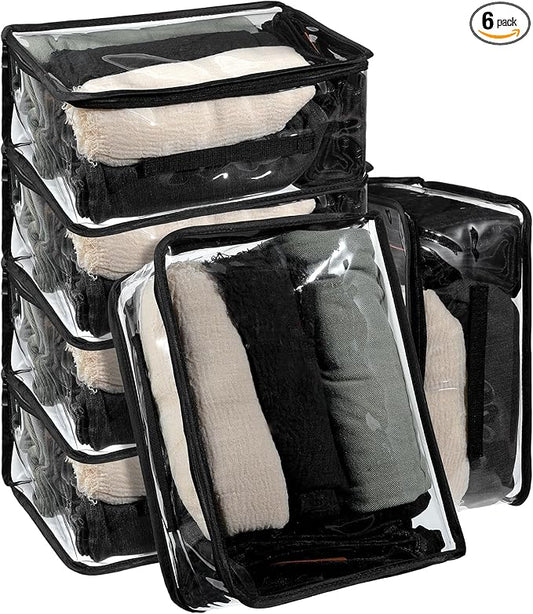 6 Pieces Large Clear Travel Packing Cube Clear Vinyl Zippered Storage Bags See Through Moving Bag PVC Multipurpose Pouch w...
