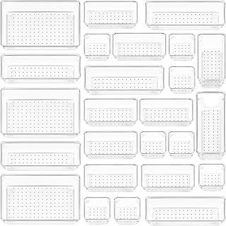Vtopmart 25 PCS Clear Plastic Drawer Organizers Set, 4-Size Versatile Bathroom and Vanity Drawer Organizer Trays, Storage ...