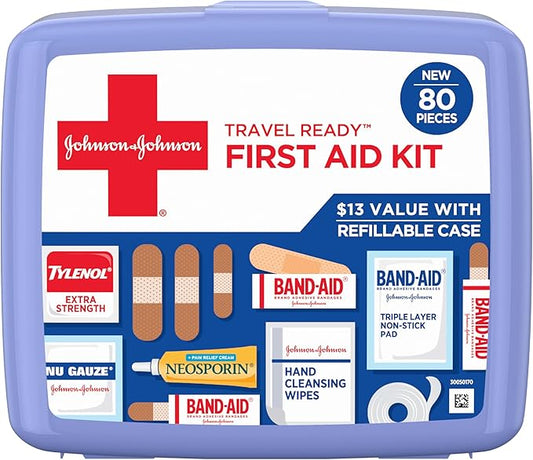 BAND-AID Brand Travel Ready Portable Emergency First Aid Kit for Minor Wound Care, Perfect for Home, Car, Travel, Camping ...