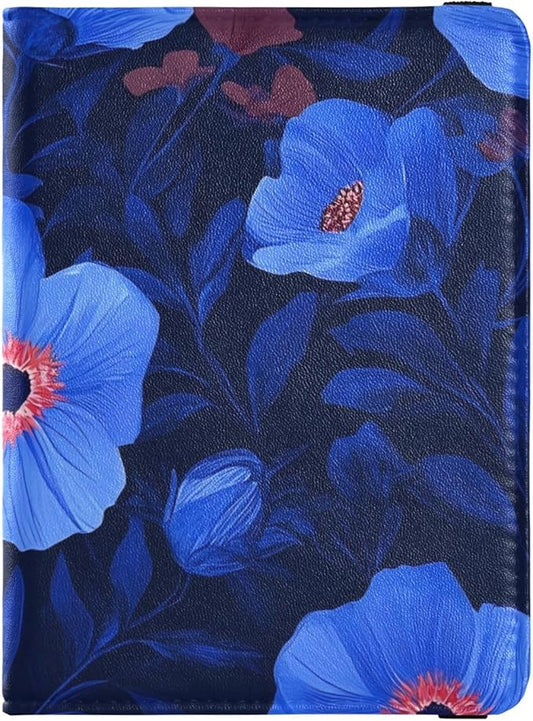 Flower Blue Pattern Leather Passport and Vaccine Card Wallet Combo Travel Passport Wallet With Vaccination Card Slot Passp...