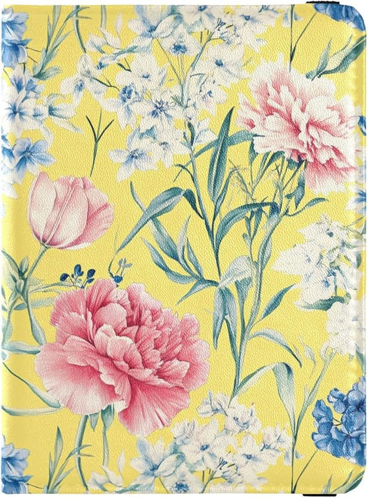 Florals Tulips Yellow Passport and Vaccine Card Holder Combo Travel Passport Wallet With Vaccination Card Slot Passport Ho...