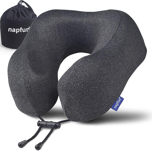 napfun Neck Pillow for Traveling, Upgraded Travel Neck Pillow for Airplane 100% Pure Memory Foam Travel Pillow for Flight ...