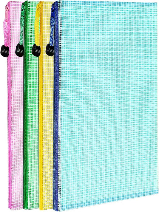 LEOBRO Mesh Zipper Pouch Bags, 13.2"x 9.2" Zipper Pouch, 4 pcs Mesh Bags with Zipper, Storage Bags Pouch for Organization ...
